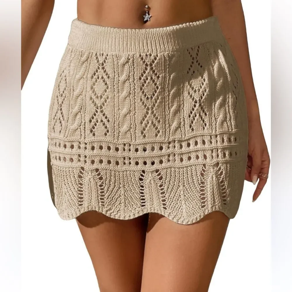 New Verdusa Boho Crochet Knit Swimsuit Coverup Skirt Sz Small